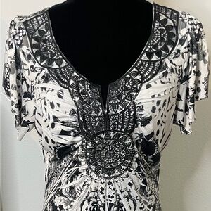 Apt9: Boho black and white midi dress goes by the knees